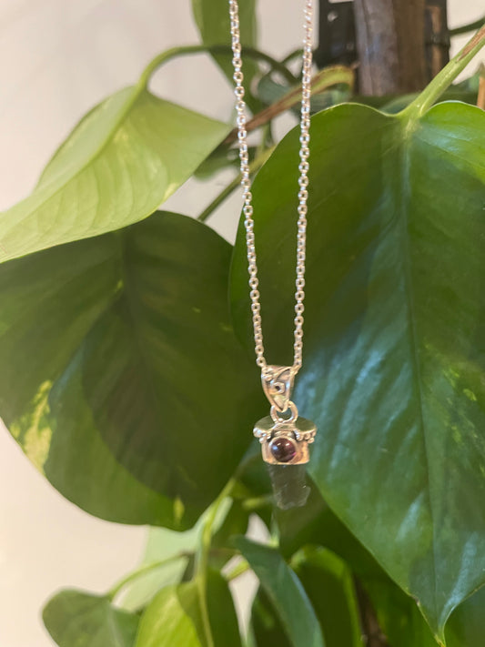 Moldavite and Mozambique Garnet pendant, set in pure sterling silver